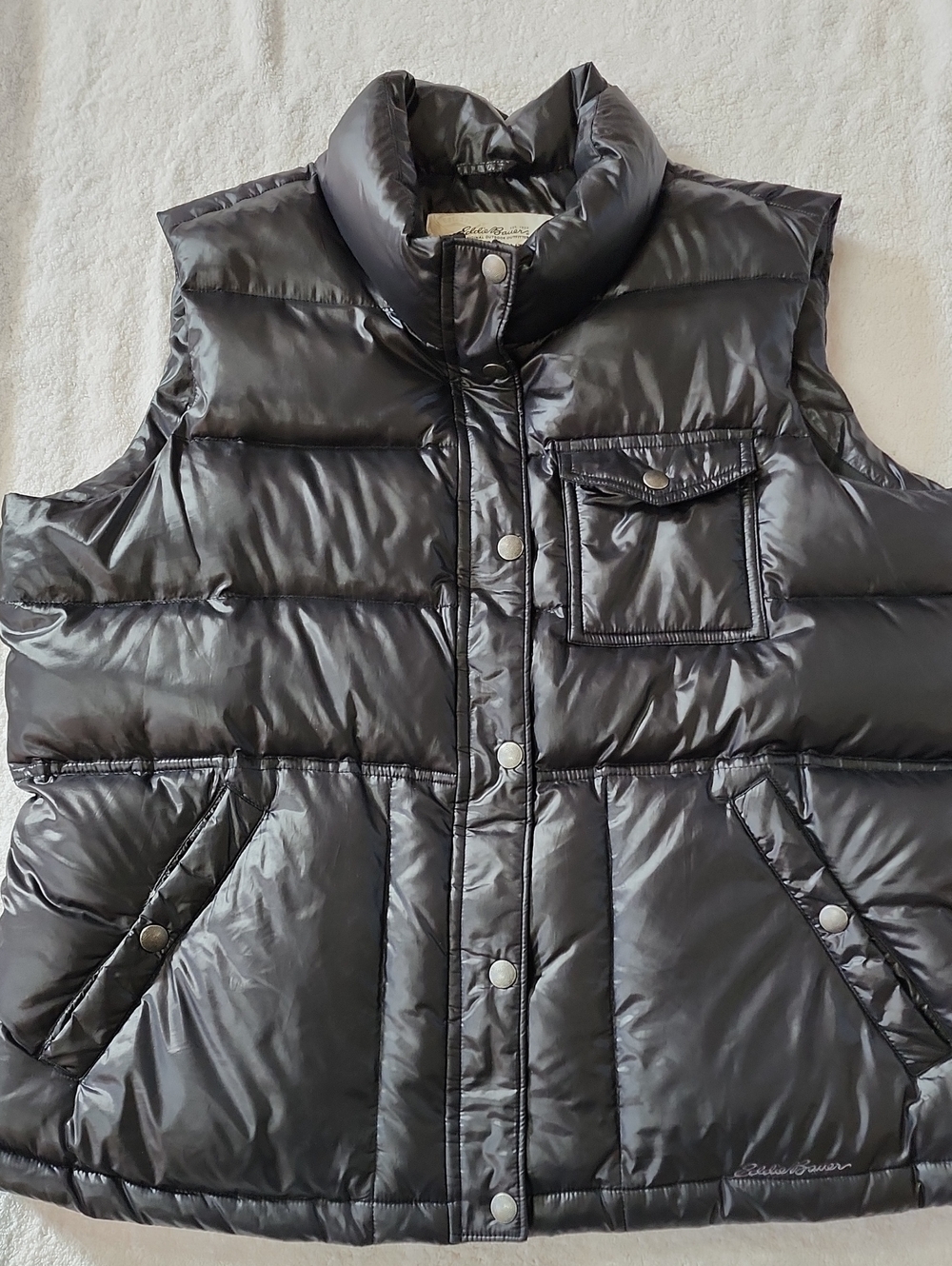 Eddie Bauer Womens Goose Down Black Quilted Puffer Vest Size XL Preowned